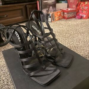 Versace Elegant Black Strappy Heels